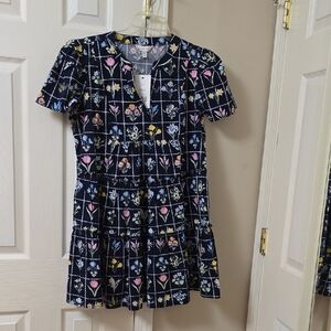 Crown & Ivy Floral Mini Dress - Navy Blue with Multicolor Accents